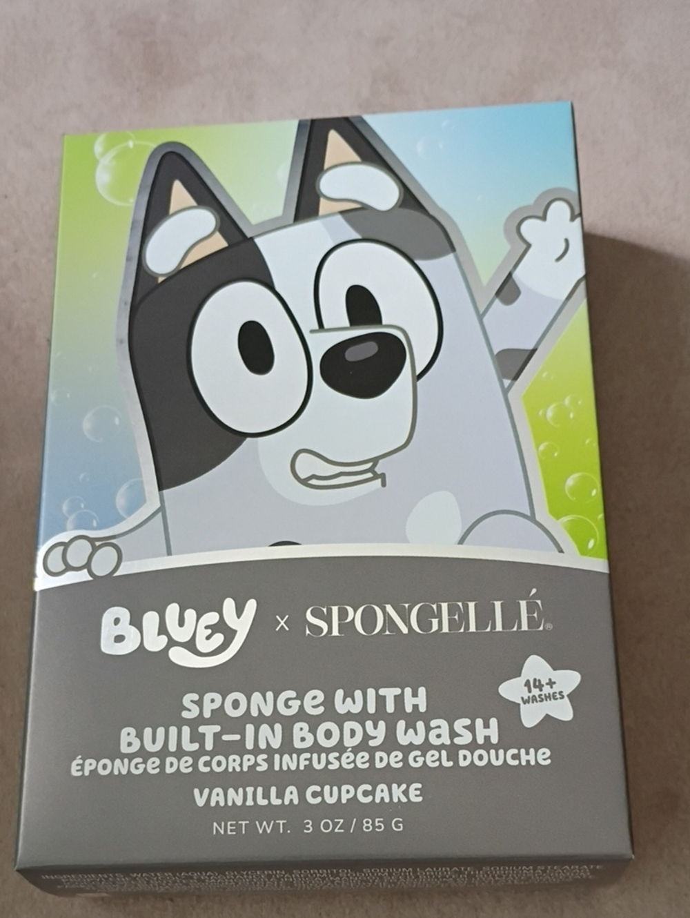 Spongellé Bluey Kids Sponge with Vanilla Cupcake Body Wash (Gray, White)
